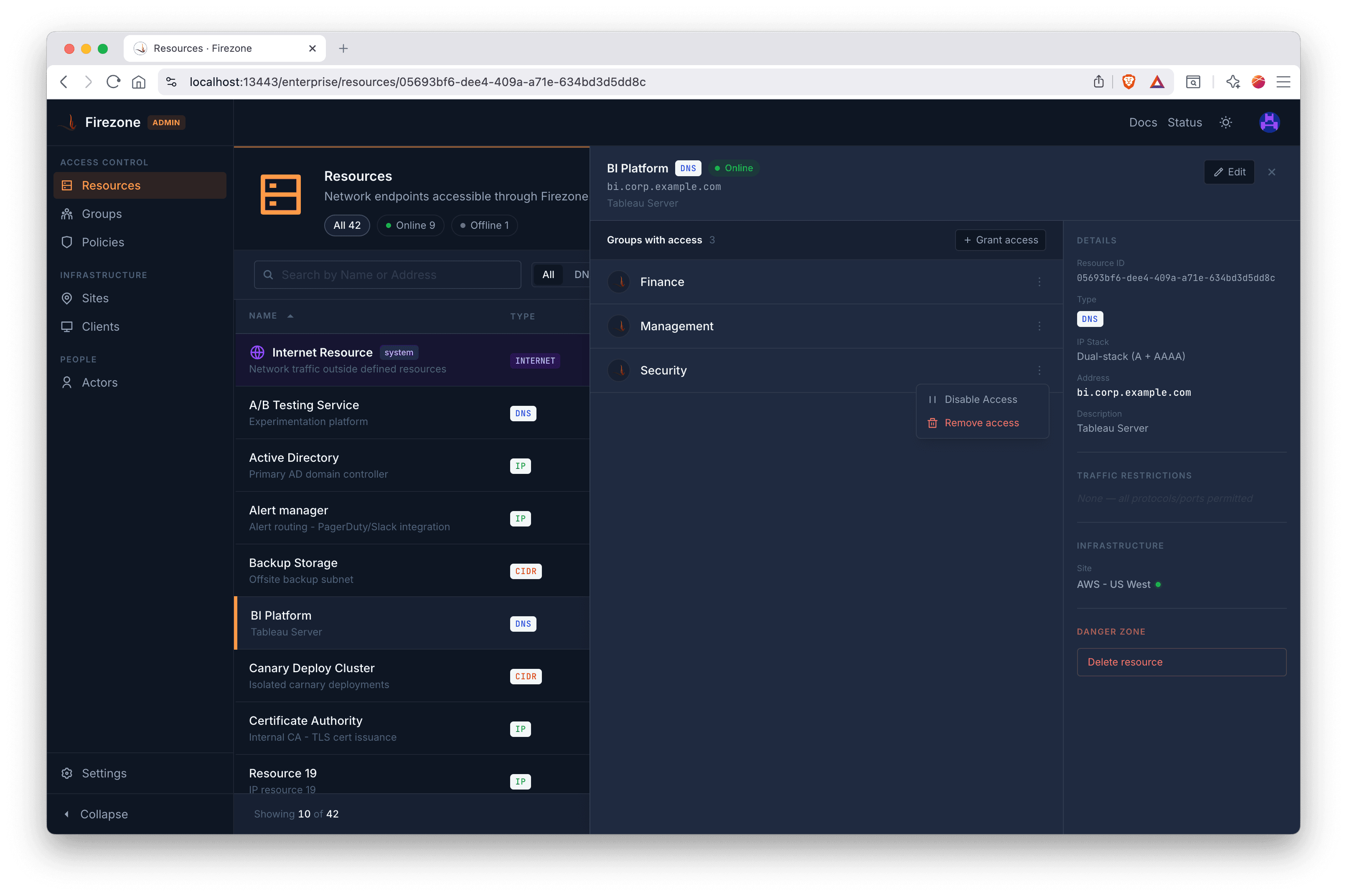 Resource Show Panel (Dark Mode)
